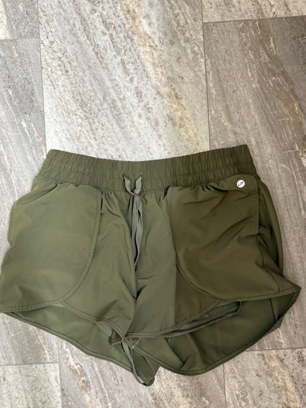 Women's Olive Green Athletic Shorts with Drawstring Waist